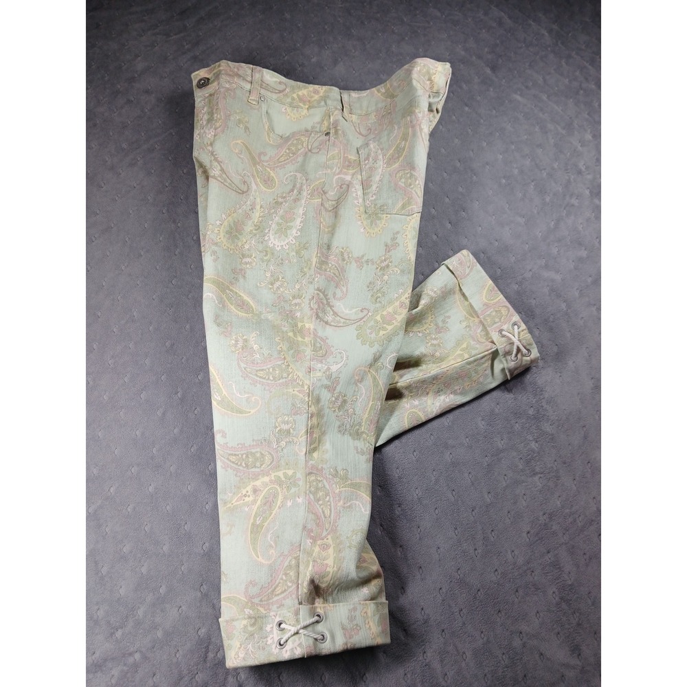 Bandolino Mandie Capri Pants Womens 10 Sage Green Paisley Lace Up Cuff Cropped - Picture 7 of 8